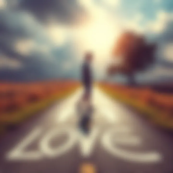 A contemplative figure at a fork in the road, illustrating the struggle between embracing love and fearing commitment.