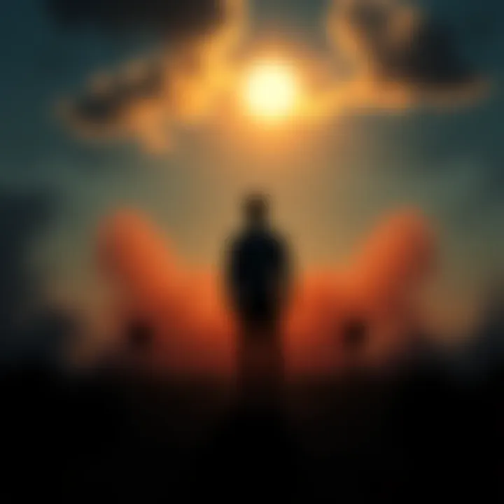 A person standing at a crossroads, contemplating their feelings amidst shadows