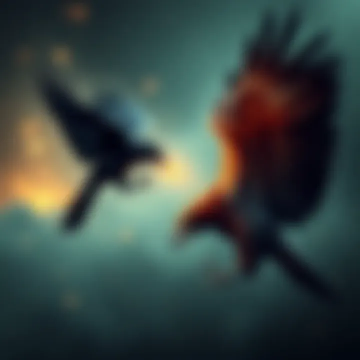 A crow being attacked by a hawk, symbolizing a dream interpretation involving Goddess Hecate.