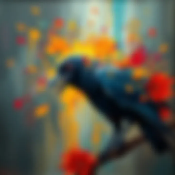 A vibrant crow painting showcasing artistic techniques and creativity