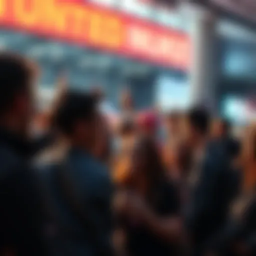 A group of excited people discussing the upcoming nuke reveal in a public space, showing a mix of curiosity and concern.