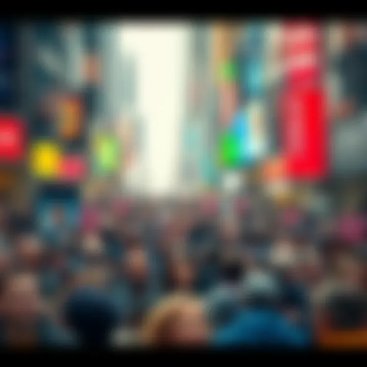A busy street filled with people, showcasing a mix of emotions and interactions in a crowded environment