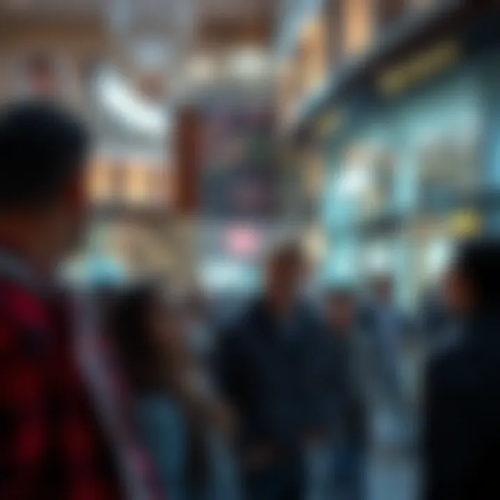 A group of people gathered outside Bayside Mall discussing the unusual incident, showing expressions of curiosity and concern.