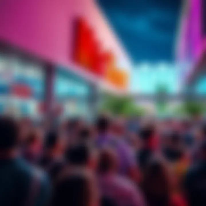A large crowd gathers near the entrance of a Miami mall, with concerned faces looking towards the scene, highlighting the lack of video evidence from the incident.