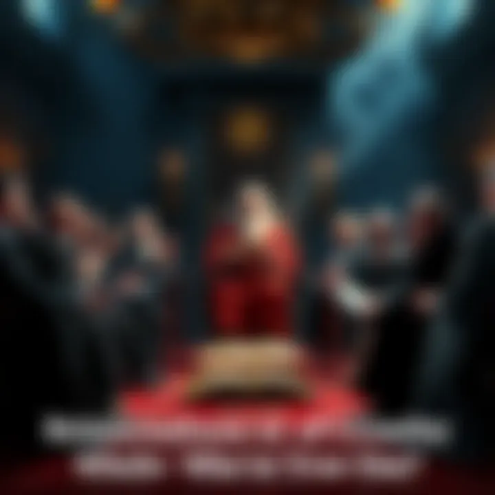 A gathering of people in discussion, representing various individuals claiming to be the reincarnation of Aleister Crowley, with books and spiritual symbols around them.