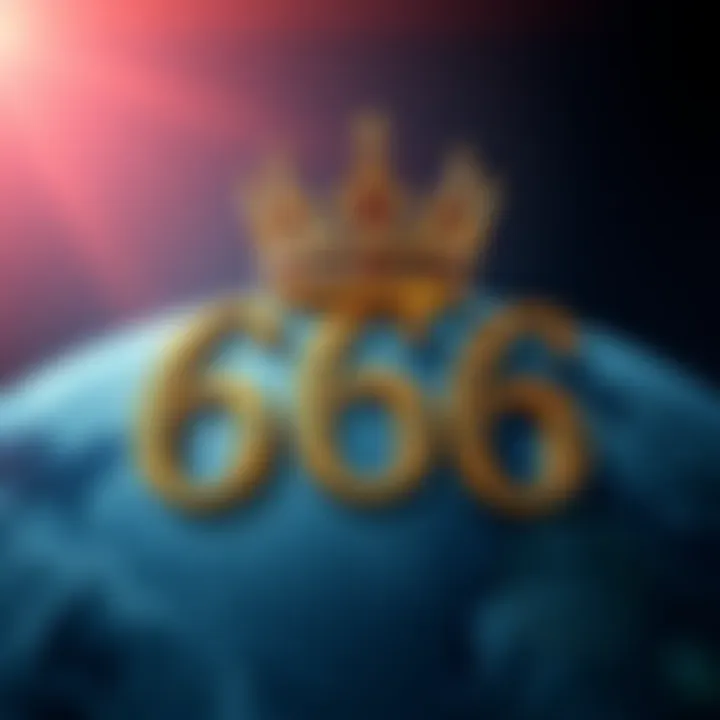 A crown placed above the number 666, symbolizing wealth and ancient kings.