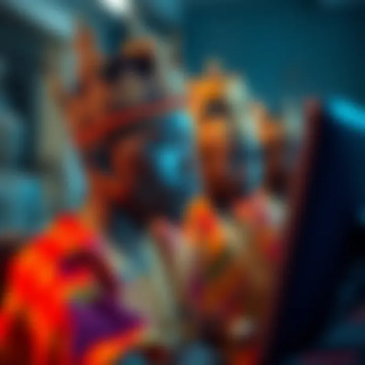 A crowned Iyawo participating in a video call, looking thoughtful while avoiding reflections.