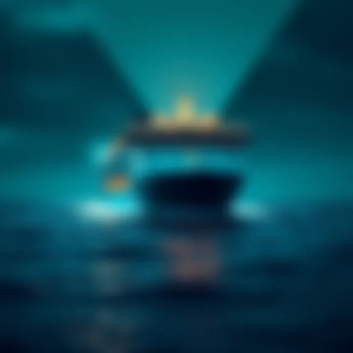 A cruise ship at sea with a spotlight shining down, symbolizing the search for Amy Bradley, who went missing in 1998.