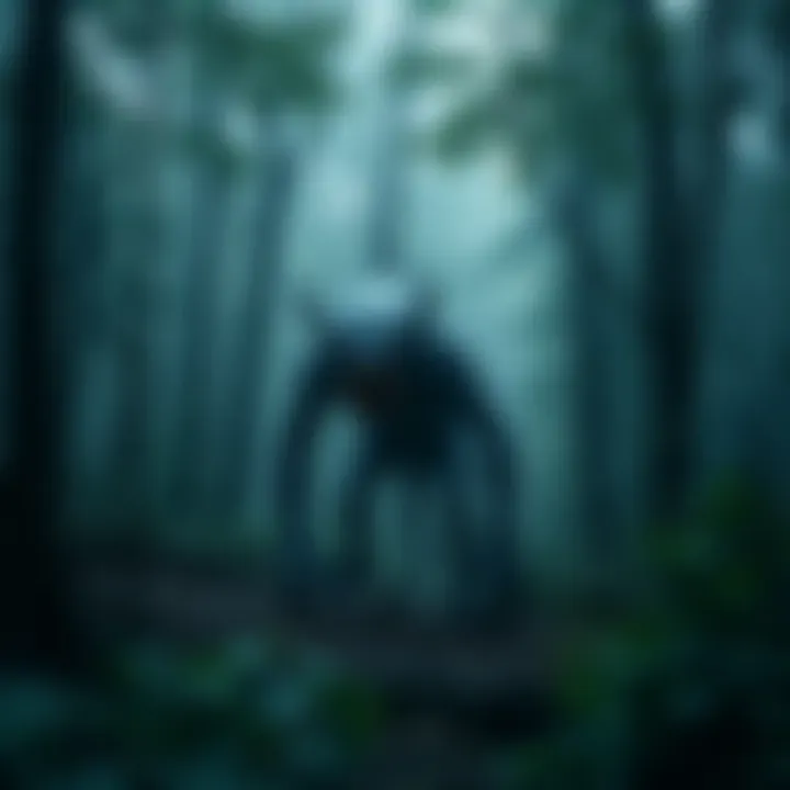 A mysterious creature blends into the shadows of Alabama's lush forest, hinting at local cryptid legends.