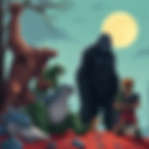 A collection of popular and lesser-known cryptids like Bigfoot, Chupacabra, and Mokele-Mbembe illustrated in a fun, cartoonish style for a game.