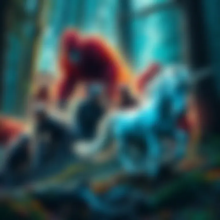 A vibrant collection of various cryptid creatures like Bigfoot, Loch Ness Monster, and a unicorn in a forest setting
