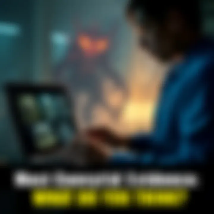 Individual looking at videos and images of cryptids on a laptop with a thoughtful expression