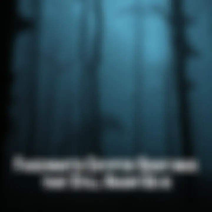 A mysterious creature partially hidden among trees in a foggy forest, evoking a sense of intrigue and fear.