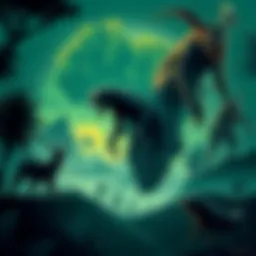 Illustration of various cryptids reportedly seen in Africa, featuring creatures inspired by folklore from Cameroon, Ghana, Ivory Coast, Sudan, and Uganda.