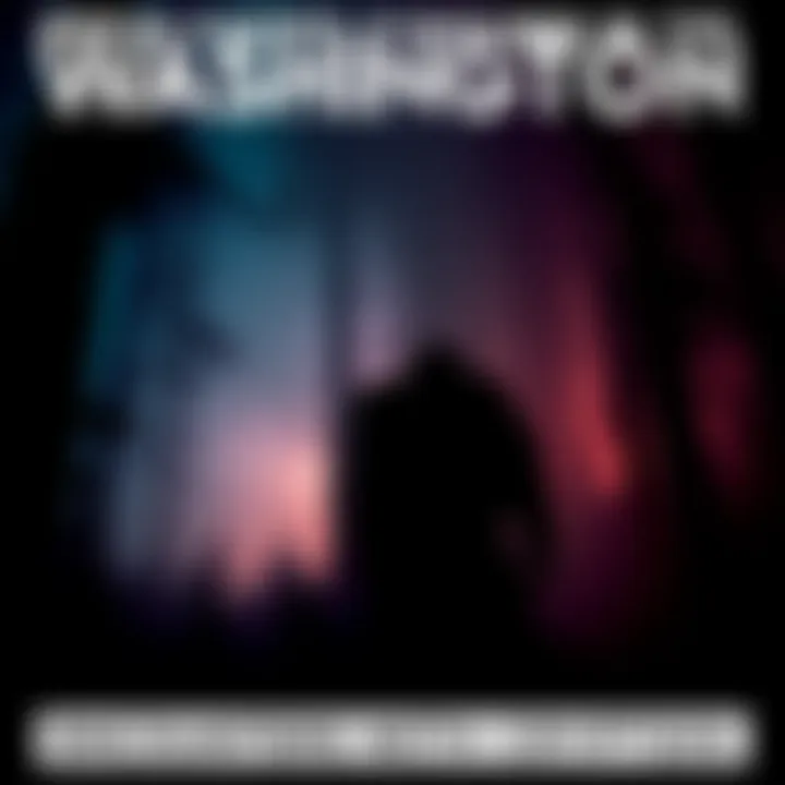 A dark silhouette of a mysterious creature in a dense forest, surrounded by trees and fog, representing encounters with cryptids in Washington State