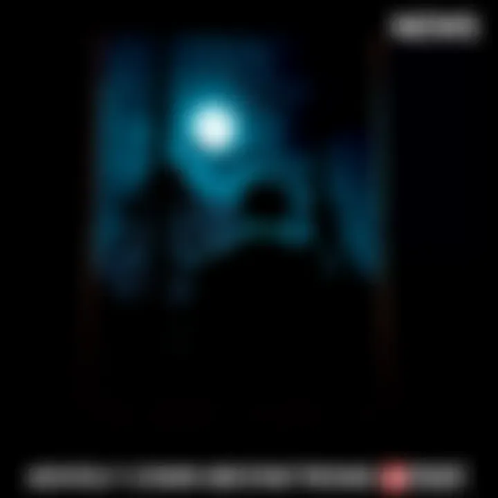 A shadowy figure resembling a cryptid with large eyes peering through a window at night, surrounded by dark trees.