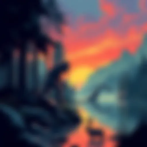 Illustration showing Bigfoot and Loch Ness Monster in a forest and lake setting