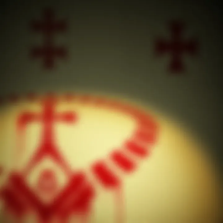 Close-up of strange markings on a wall, featuring designs like the Free Mason emblem and the Iron Cross