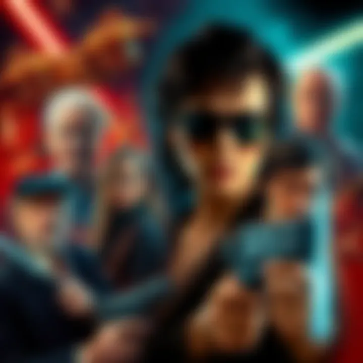 A collage of famous cult movie characters, showcasing their unique styles and expressions, capturing the essence of cult cinema.