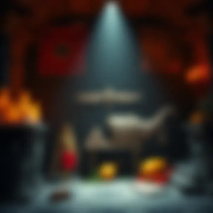 Cults and Knowledge Destruction A dark room with symbols of cults like Isis and Mithras, showcasing the sinister theme of knowledge loss and the Fruit of the Loom Cornucopia disappearing.