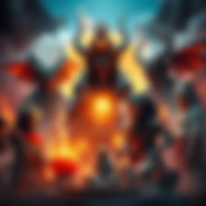 A depiction of various cultural representations of demons alongside sacred rites symbols in a vibrant setting.