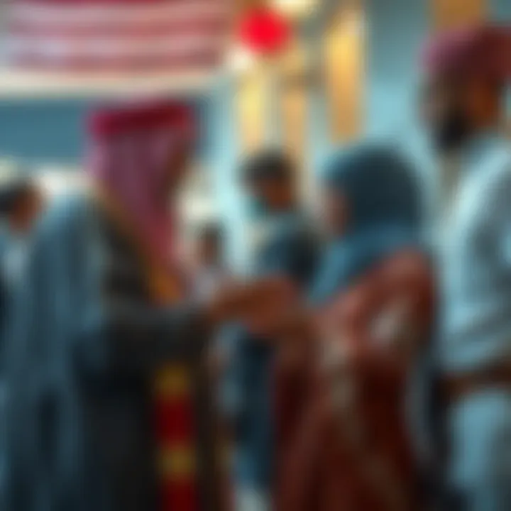 People from Eastern and Western cultures engaging in a respectful conversation, showcasing cultural attire and gestures of respect.