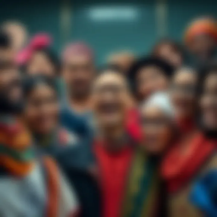 Cultural Expression A group of diverse people expressing emotions in various cultural attire, showcasing their backgrounds.