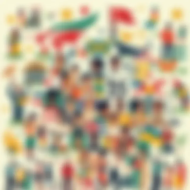 A collage representing diverse communities influenced by the number 35 million in culture, showing different cultural symbols and people engaging in various activities.