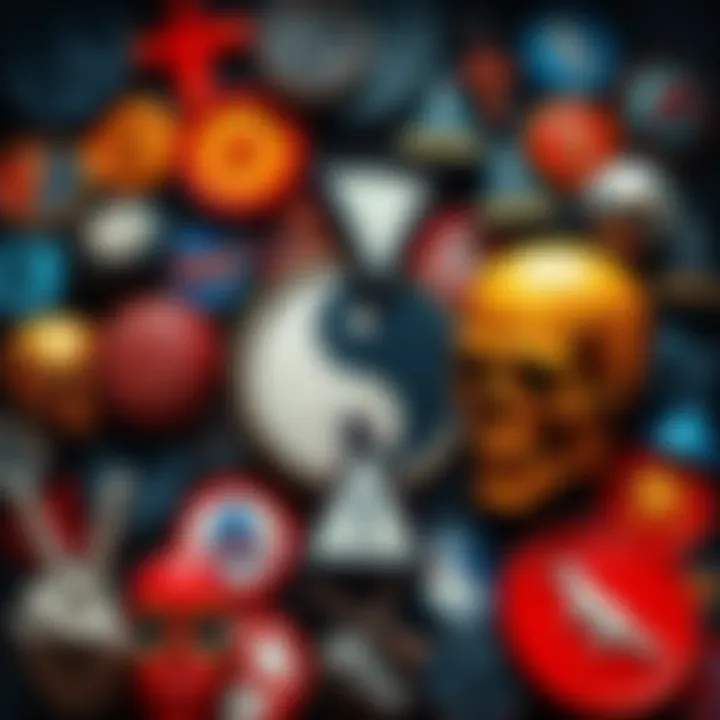 A collage of various cultural symbols including a peace sign, yin yang, and a skull, representing their meanings in society.