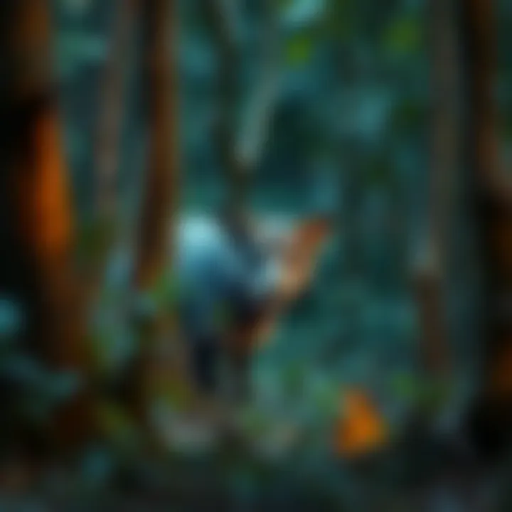 Curious Animal Sighting A recently spotted animal in a wooded area surrounded by trees and underbrush, with a curious look on its face.