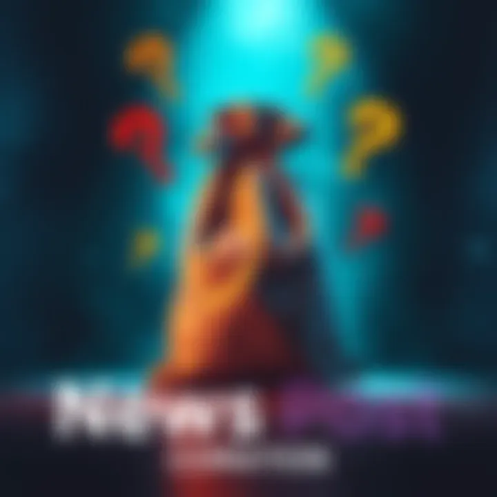 A bag with question marks around it, symbolizing curiosity and anticipation before the reveal.