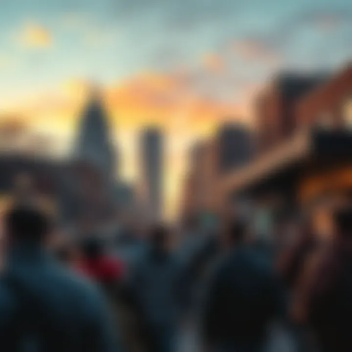 Curious Crowd in Salt Lake City A group of people gathered on a street in Salt Lake City, looking up at the sky, intrigued by an unseen event.
