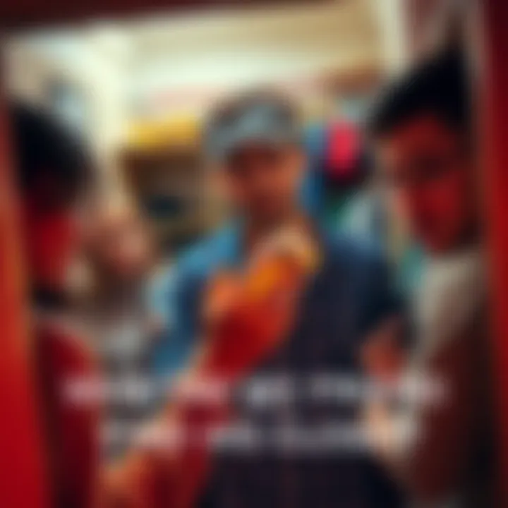 A friend holding an unusual object found in his closet, with friends gathered around looking intrigued.