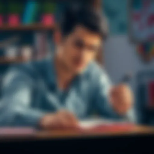 A person sitting at a desk, sketching a recurring symbol in a notebook, with a thoughtful expression on their face.