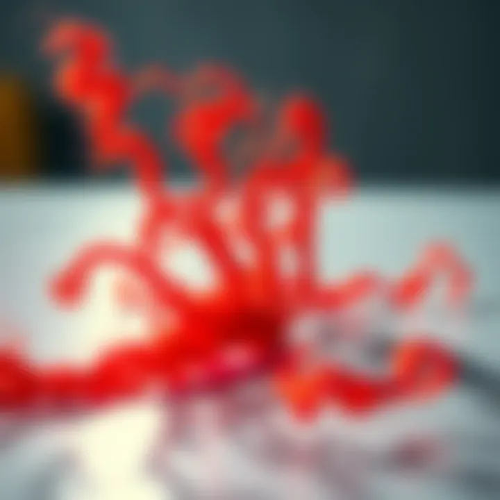 Close-up of bright curly red hair strands placed on a table, highlighting their texture and color