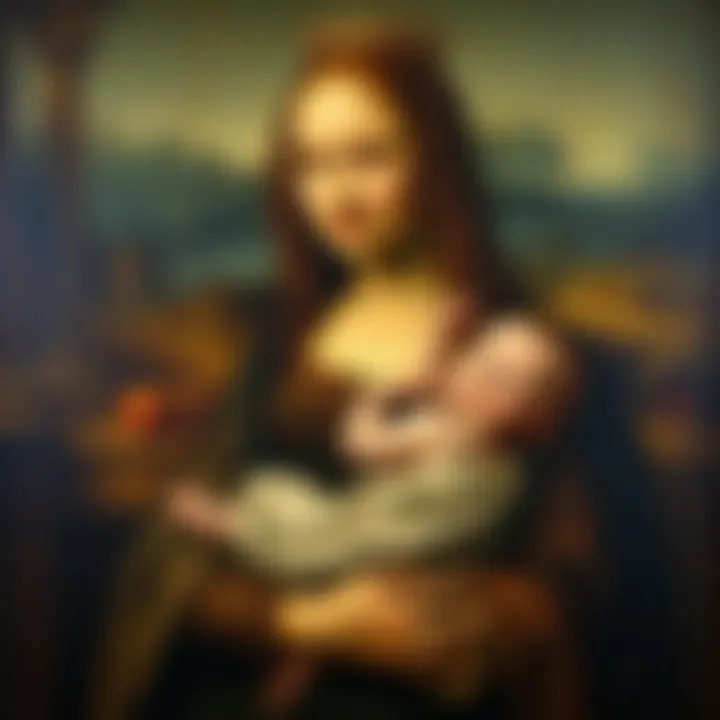 A painting showing a woman holding a baby, with a haunting expression that appears to change over time.