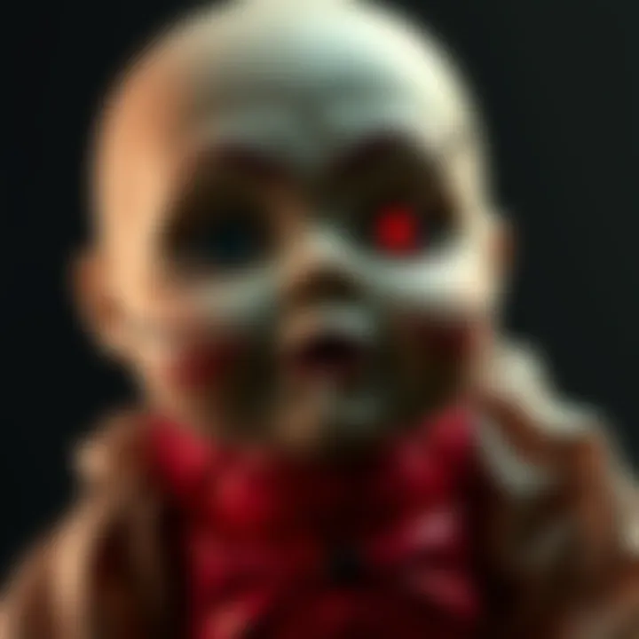 A haunting depiction of a doll featuring nails in its eyes, embodying the eerie folklore of cursed dolls.