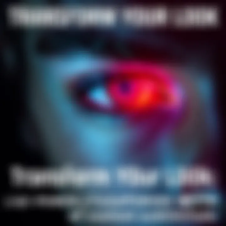 A close-up of a person with eyes appearing to change color, showcasing small changes around the eyes, reflecting a personal journey with custom subliminals.