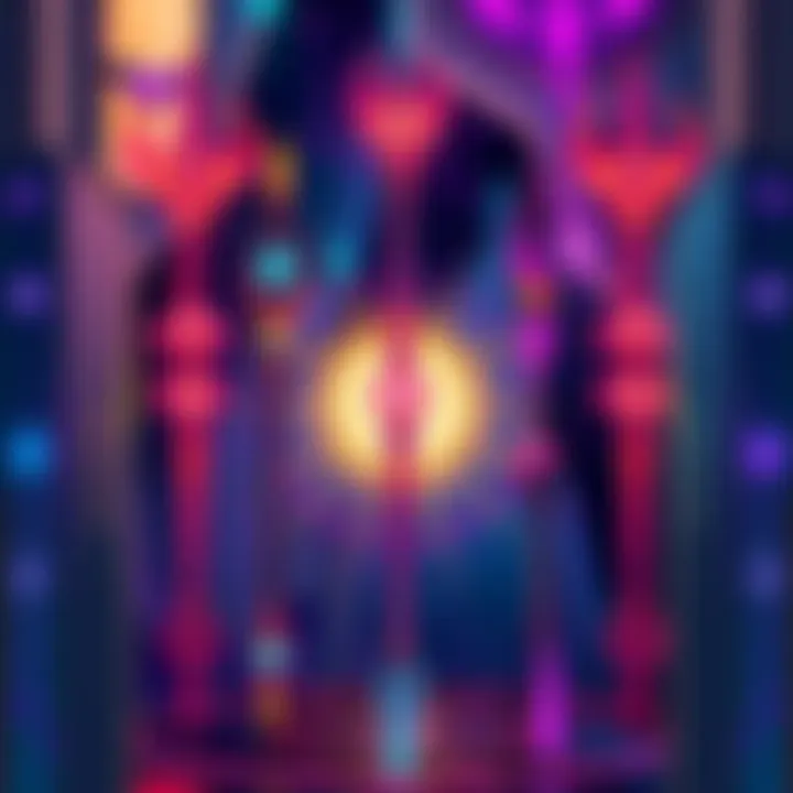 Illustration showing the completed Wands suit of the Cyber Nouveau Tarot Deck, featuring vibrant colors and a mix of Cyberpunk and Art Nouveau styles.