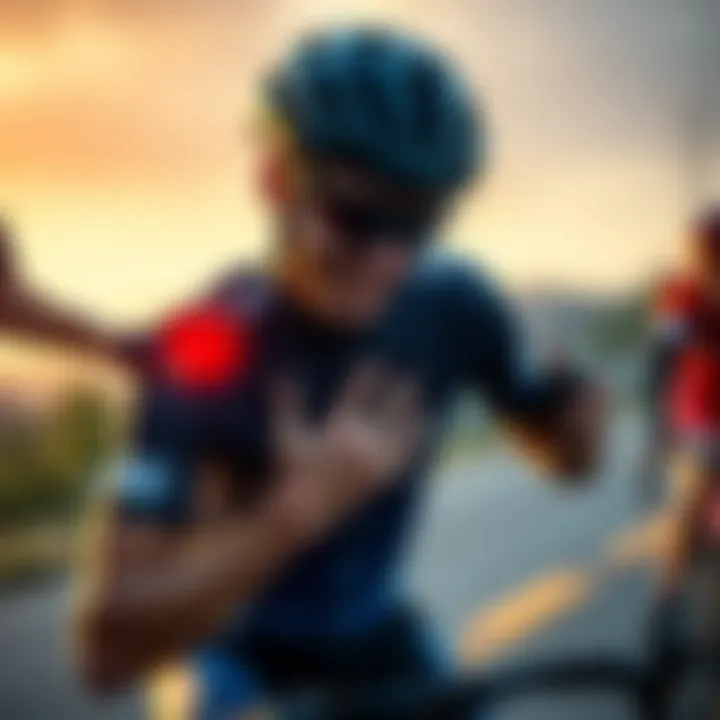 A cyclist holding their injured shoulder, showing pain after a biking accident.