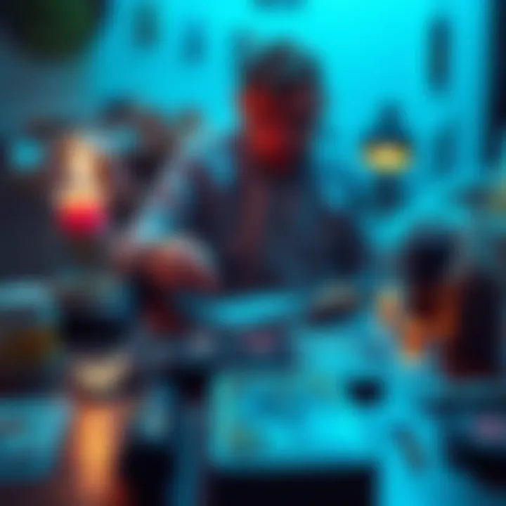 A person pulling cards from a tarot deck on a table, surrounded by everyday items.