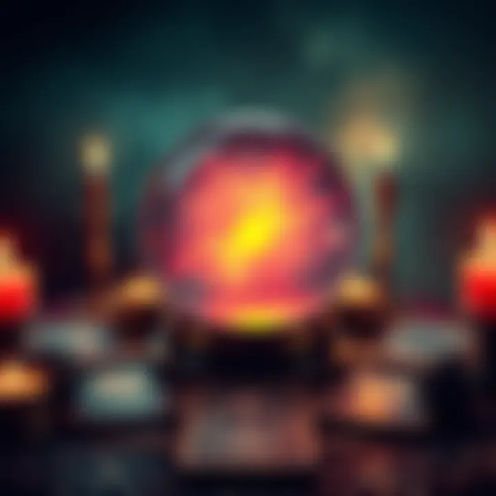 A crystal ball glowing with light, surrounded by tarot cards and candles, symbolizing psychic guidance for the day.