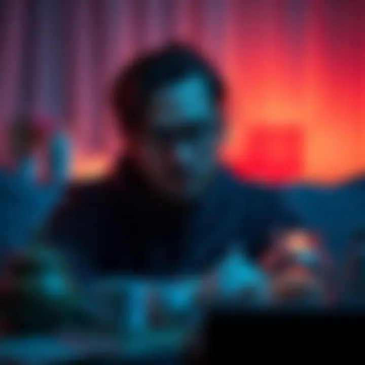 A person engaged in morning rituals, looking focused but tired, surrounded by calming objects, suggesting a blend of energy and fatigue.