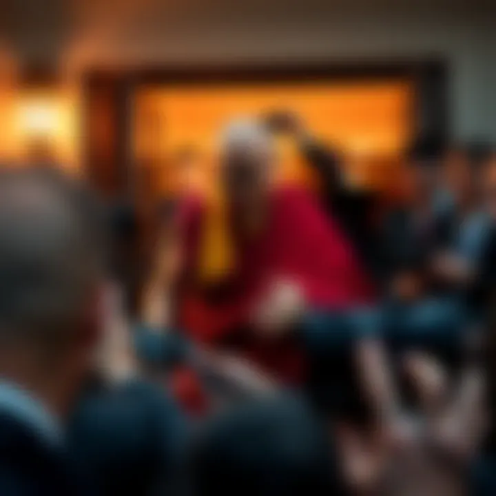 The Dalai Lama exits Jeffrey Epstein's residence amidst a crowd of reporters.