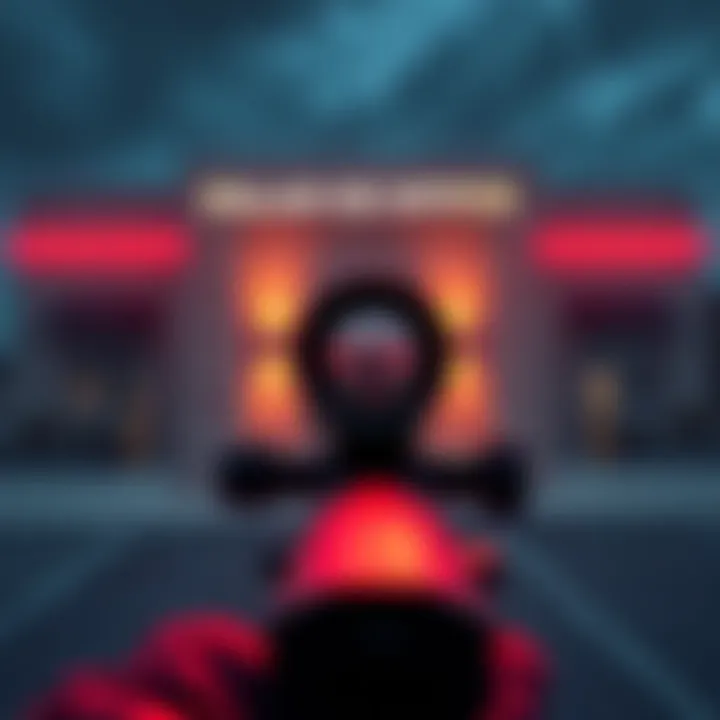 A sniper's scope aimed at the Dallas ICE office, illustrating a tense situation. The scene shows a clear view of the building with a focus on the sniper's perspective.