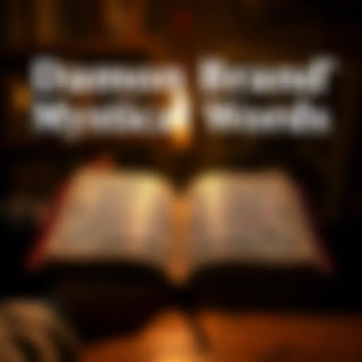 A person holding an open book with mystical symbols under a glowing candlelight