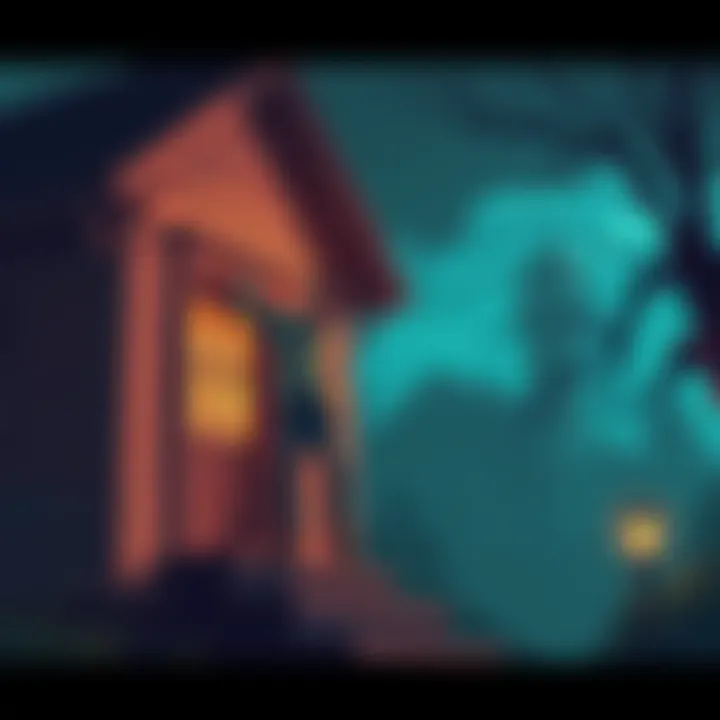 A nostalgic illustration capturing the essence of community memories as a boy named Dan is carried away from a house, evoking emotions of heroism and mystery.