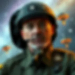 Sergeant Dan Sherman sharing his story about communicating with aliens, with a backdrop of stars and UFOs