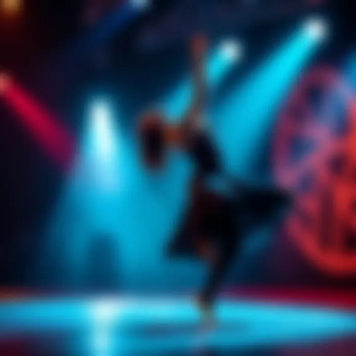A dancer performing an eye-catching move on stage, showcasing creativity and precision in choreography