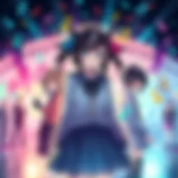 Colorful fan art featuring Danganronpa characters, including Ibuki Mioda, with musical notes around her and a vibrant background representing community connection.